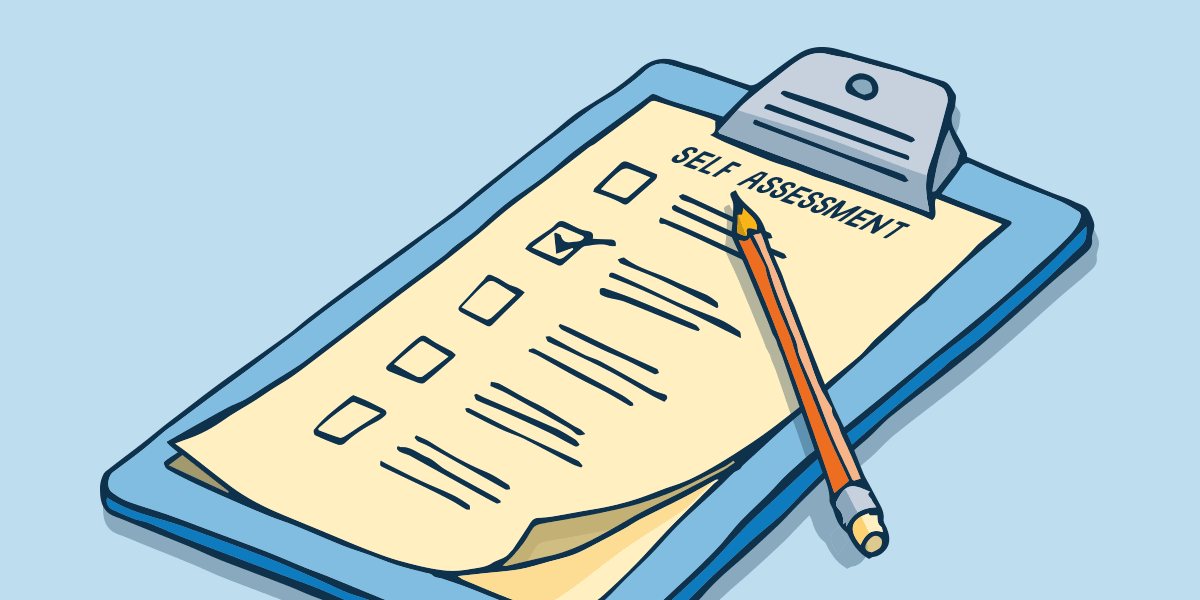 clipboard with checklist that is titled self assessment