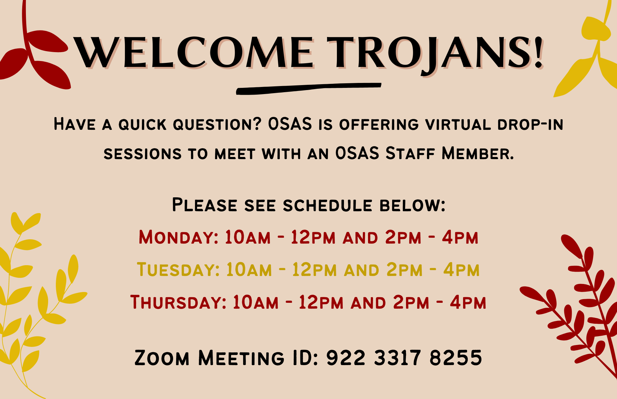 OSAS Virtual Drop In Sessions